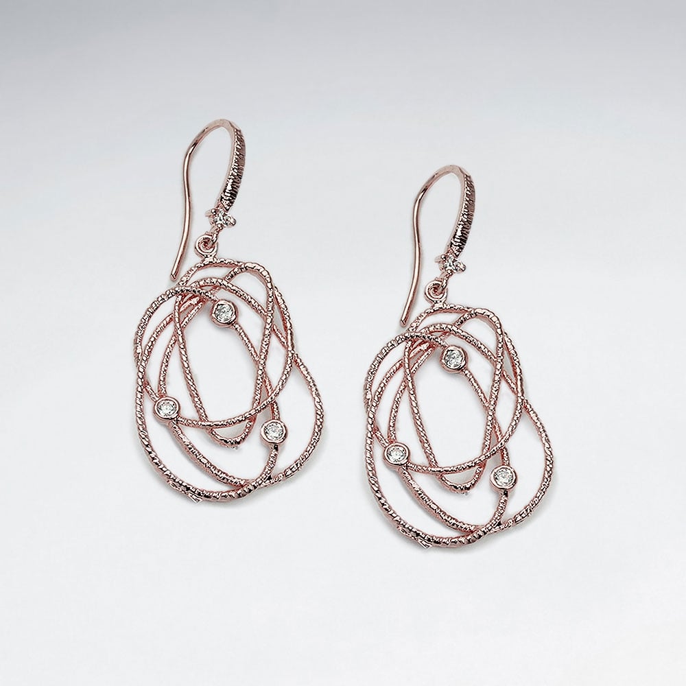 Brass Openwork Intertwined Circle Crystal Hook Earrings