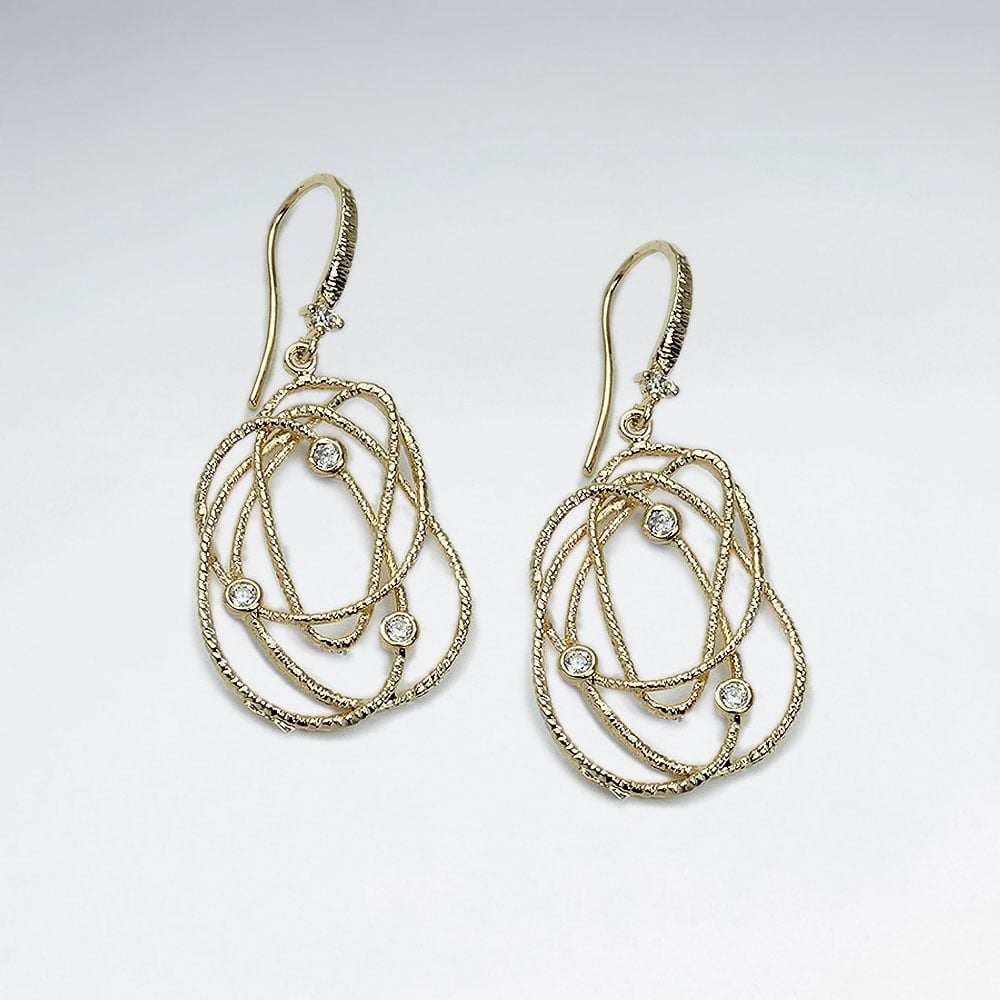 Brass Openwork Intertwined Circle Crystal Hook Earrings