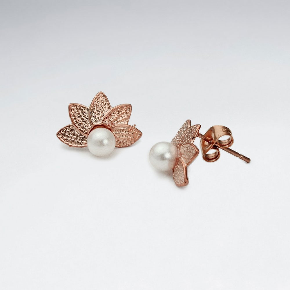 Brass Fanned Earrings with Faux Pearl Accent