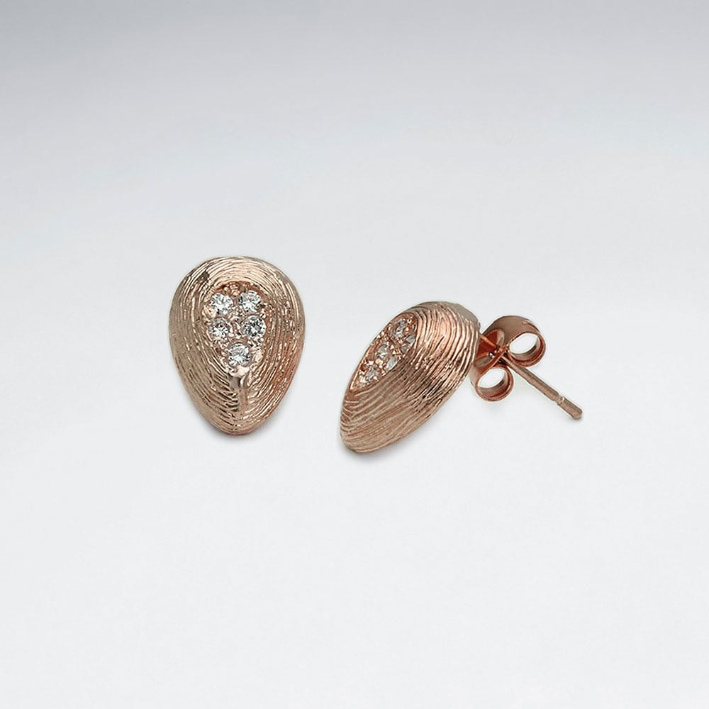 Brass Seedling Textured  Stud Earrings with Crystal Accent