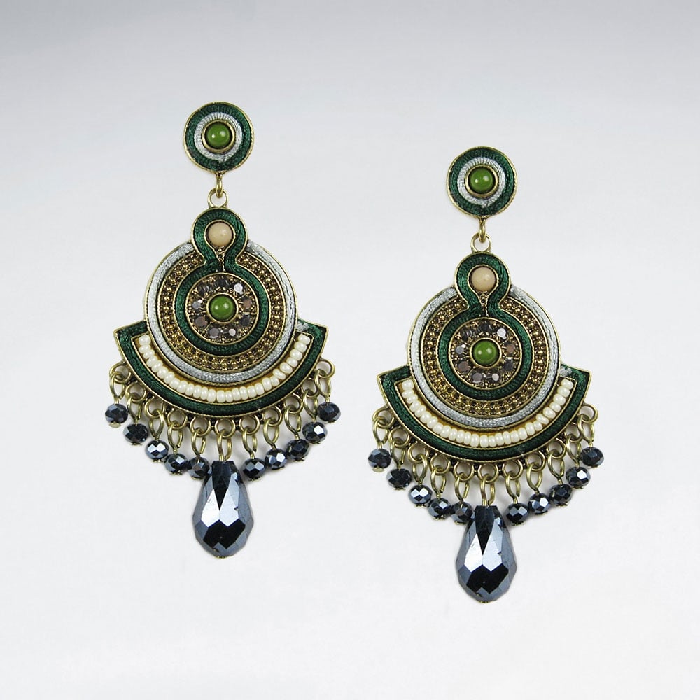 Brass Crystal Fringed Gypsy Dangle Earrings