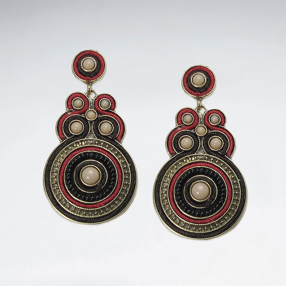 Brass Mixed Ornate Disc Earrings