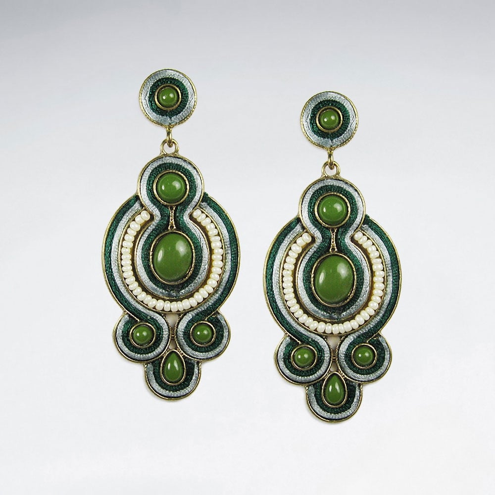 Antiqued Brass Mixed Stone Earrings