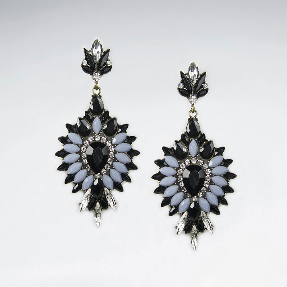 Brass Crystal Mixed Stone Heirloom Earrings