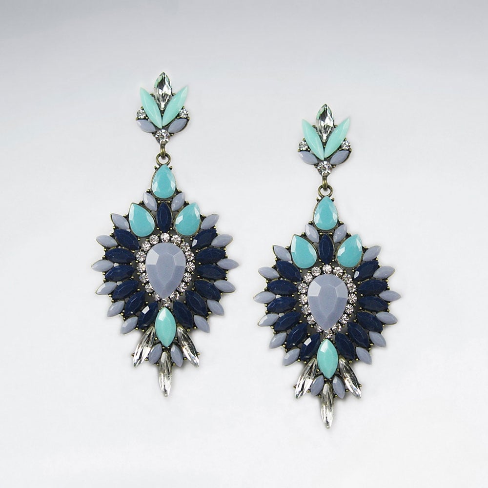 Brass Crystal Mixed Stone Heirloom Earrings