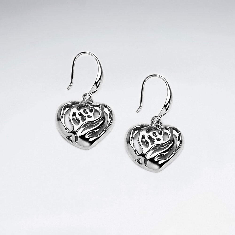 Brass Rose Heart Hook Earrings