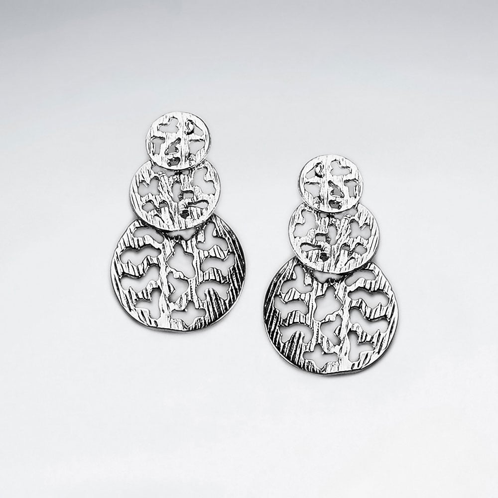 Brass Gradual Triple Circle Drop Filigree Earrings
