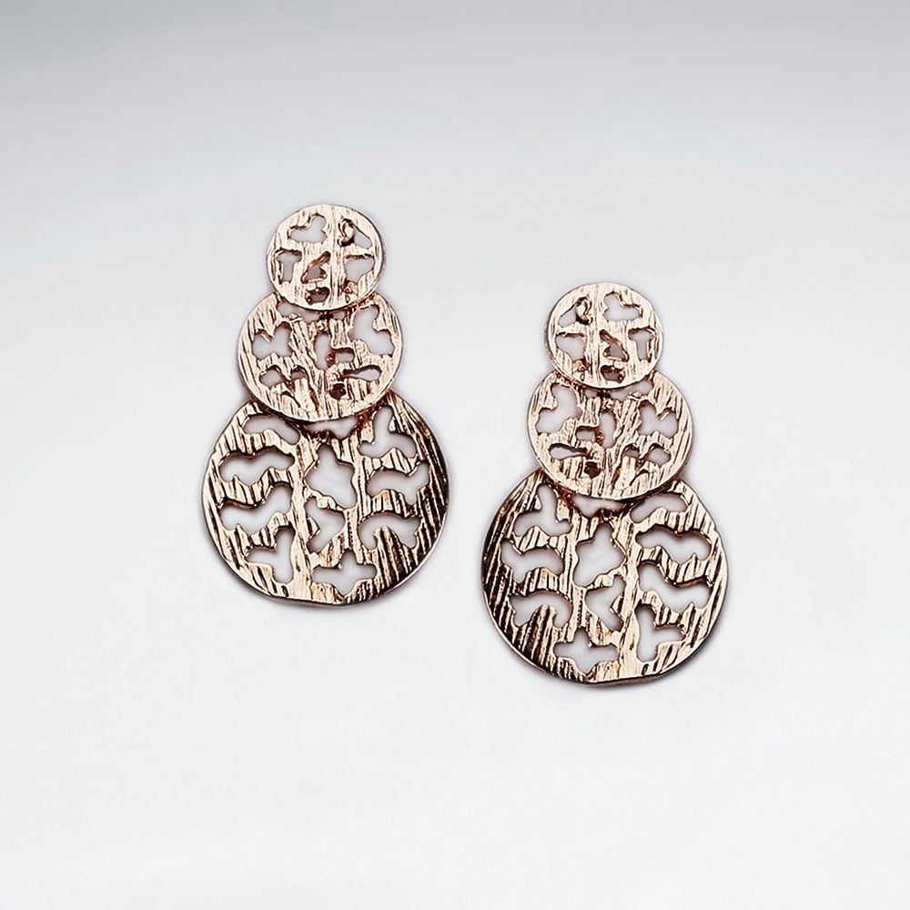 Brass Gradual Triple Circle Drop Filigree Earrings