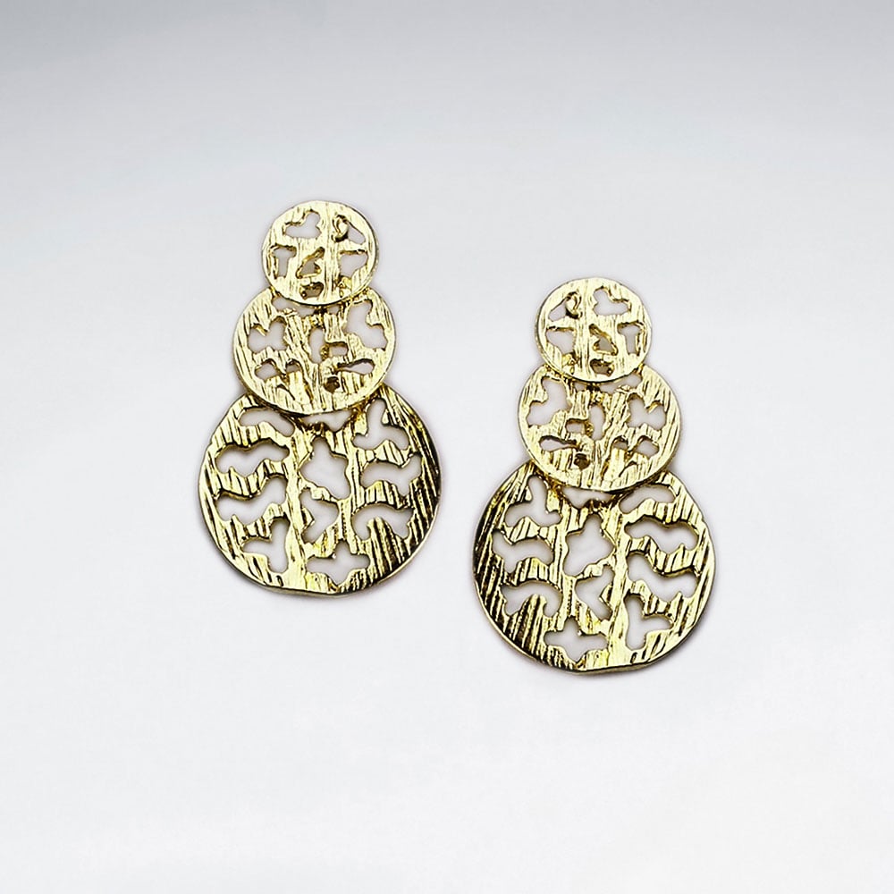 Brass Gradual Triple Circle Drop Filigree Earrings