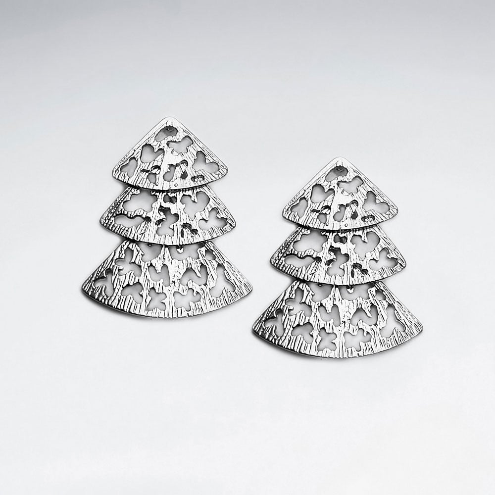 Brass Gradual Triple Fane Shape Filigree Earrings
