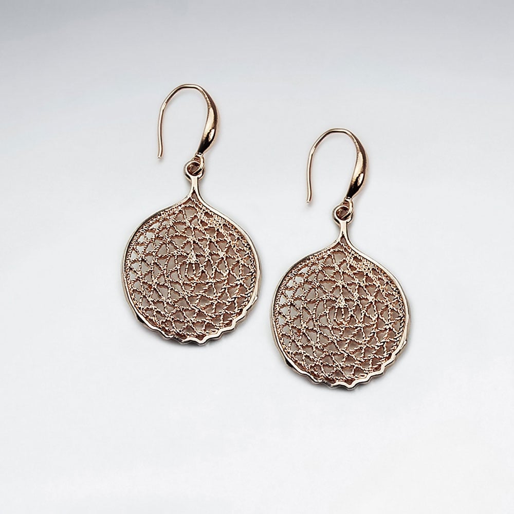 Brass Gfiligree Style Circle Disc Earrings