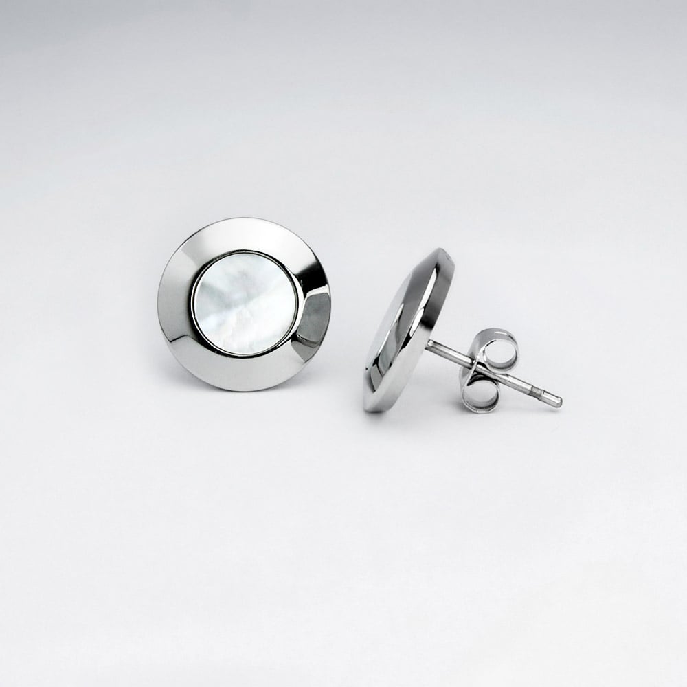 Stainless Steel Imitation Shell Circle in Circle Stud Earrings