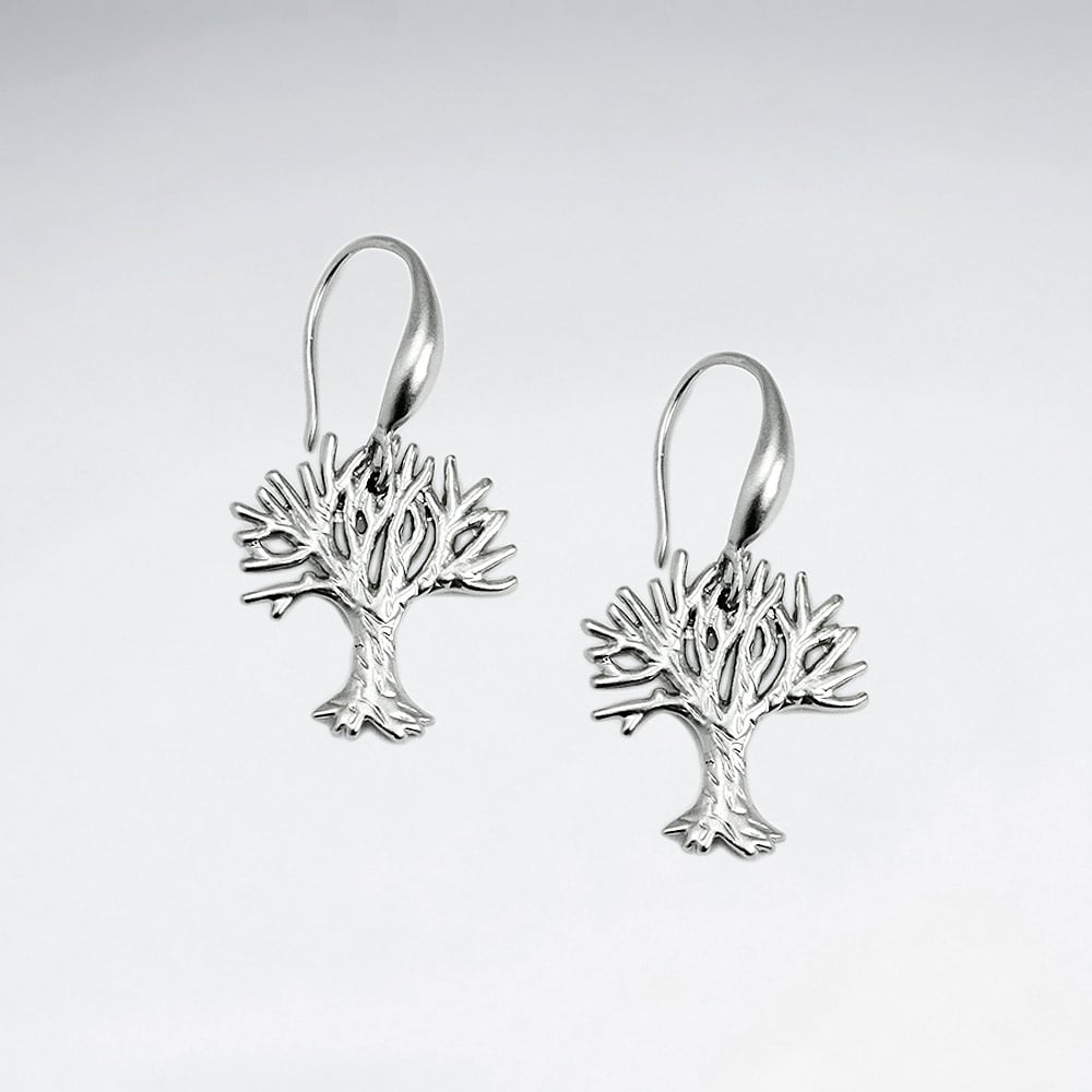 Brass Tree Silhouette Hook Earrings