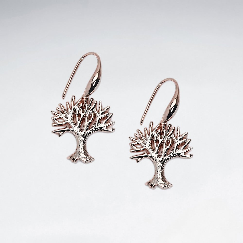 Brass Tree Silhouette Hook Earrings