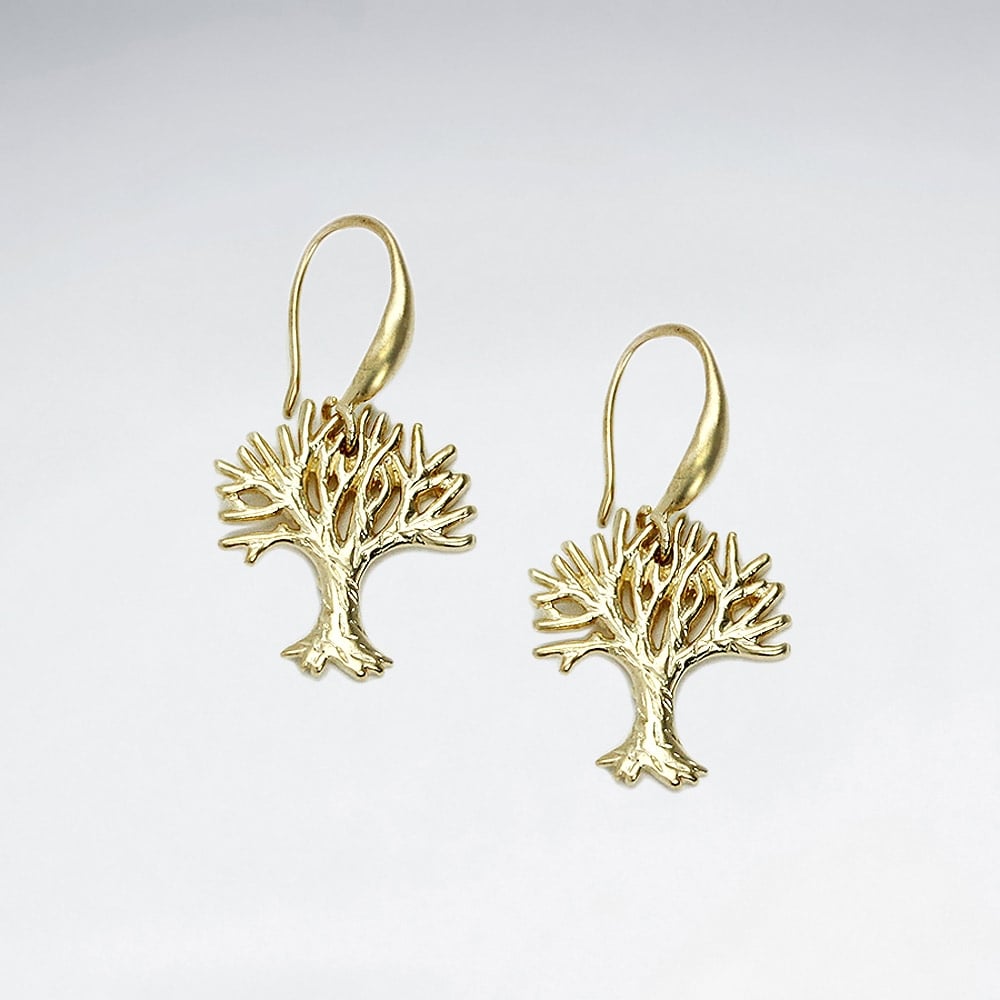 Brass Tree Silhouette Hook Earrings