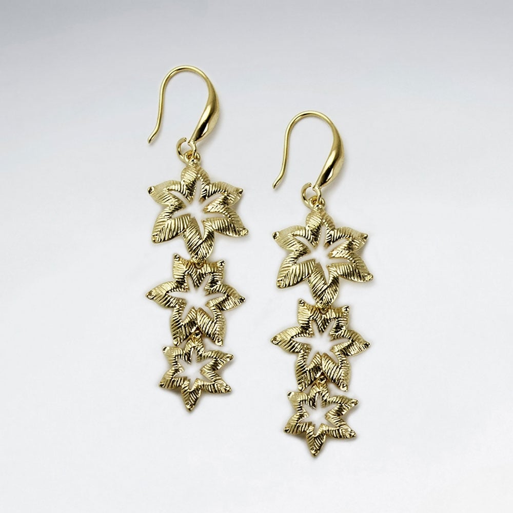 Brass Gradual Star Cascade Earrings