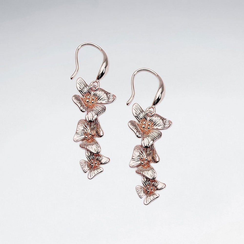 Brass Gradual Flower Cascade Hook Earrings