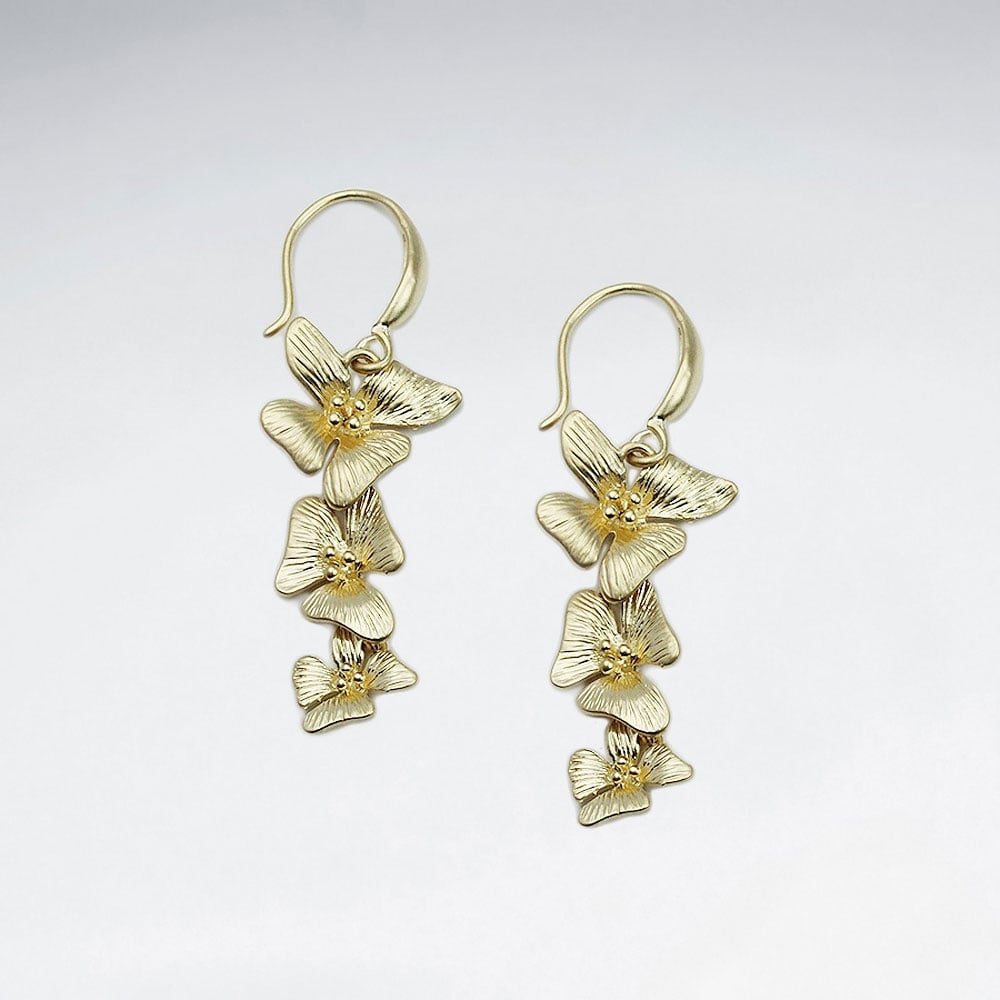 Brass Gradual Flower Cascade Hook Earrings