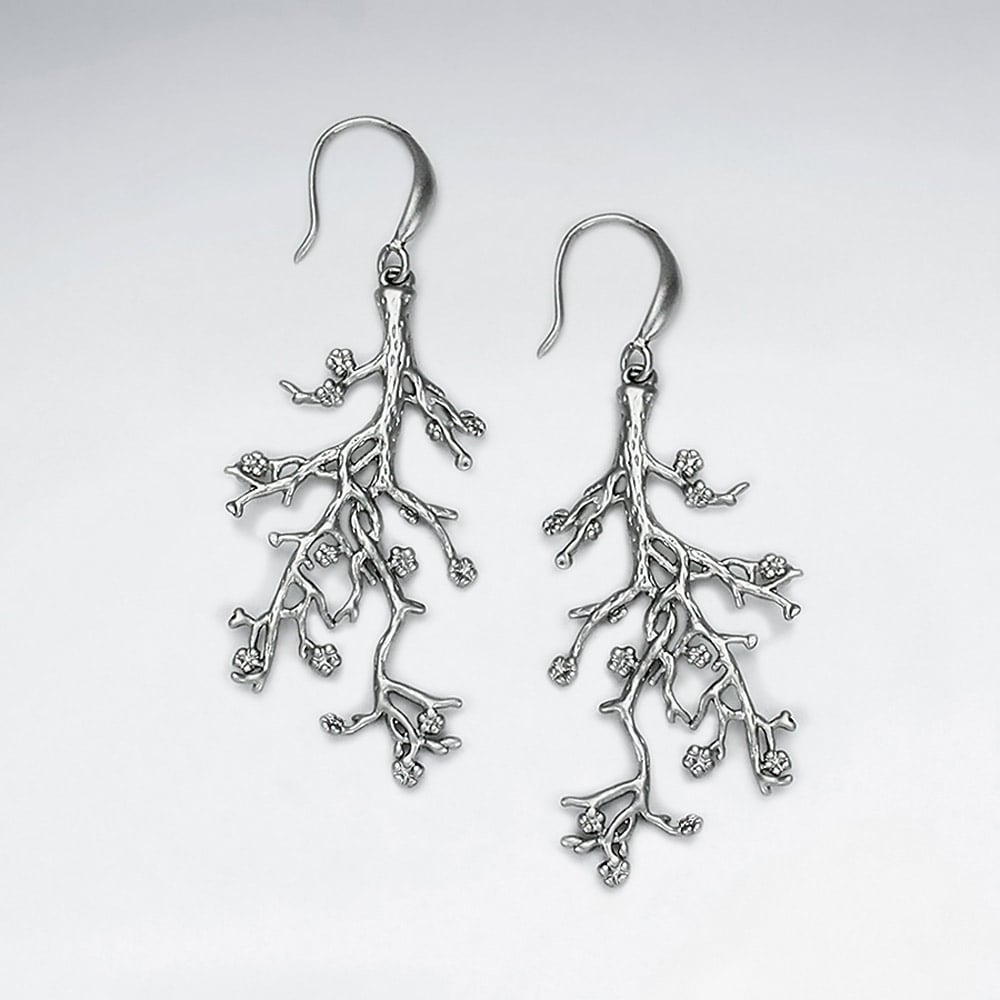 Brass Flowering Branches Hook Earrings