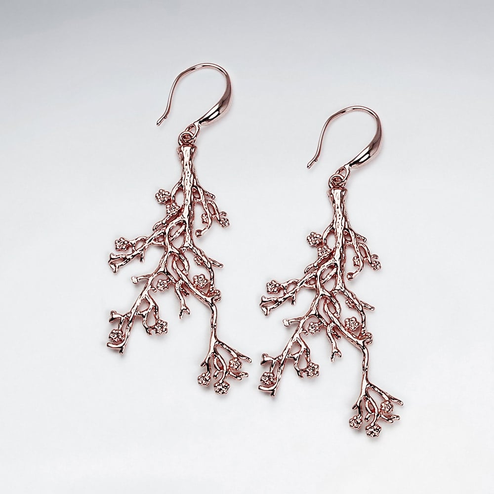 Brass Flowering Branches Hook Earrings