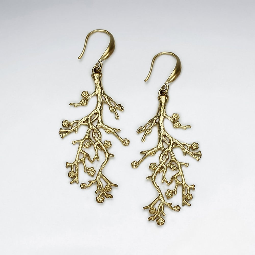 Brass Flowering Branches Hook Earrings