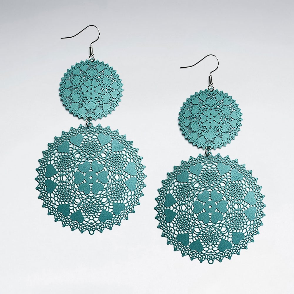 Blue Brass Lacework Double Disc Gradual Drop Earrings