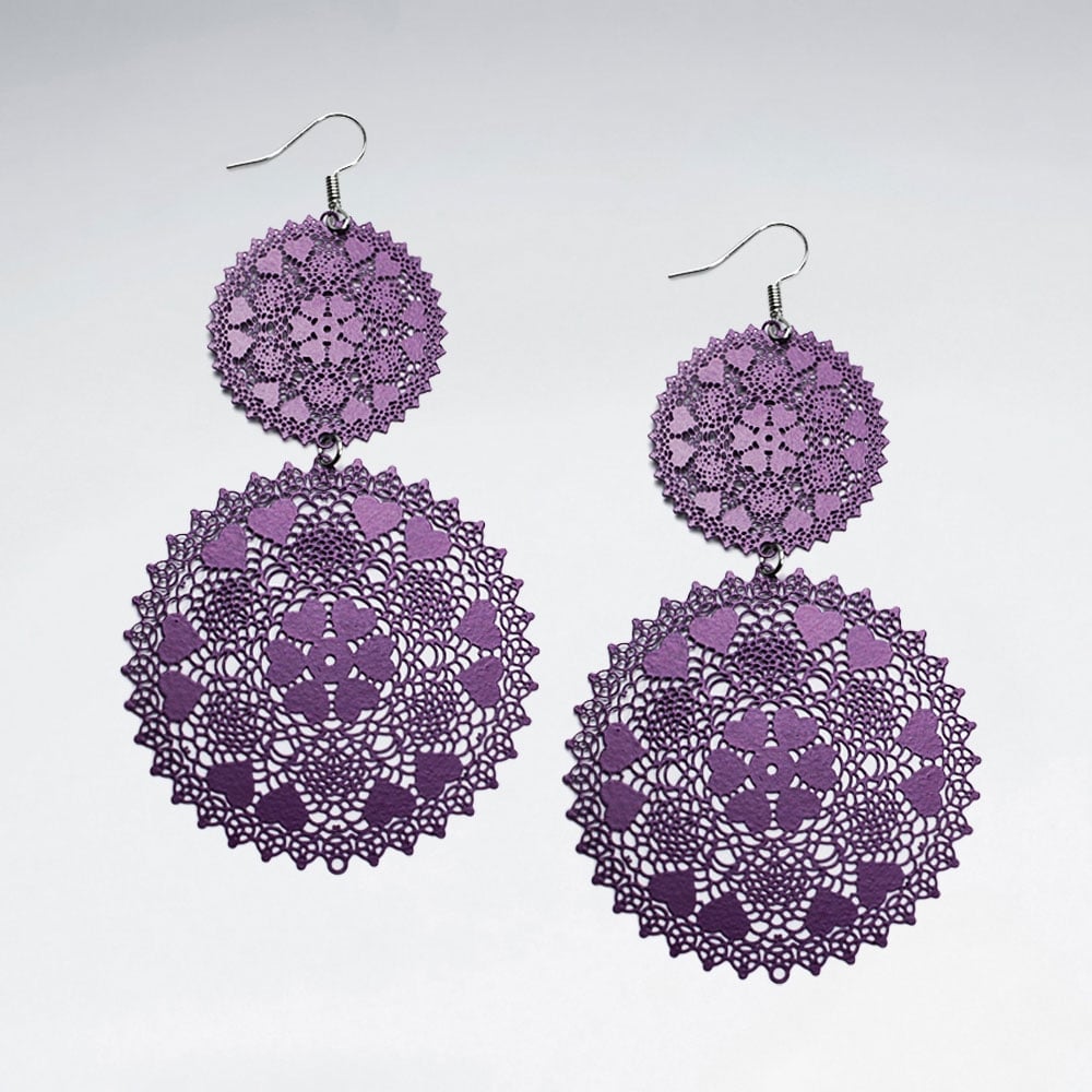 Blue Brass Lacework Double Disc Gradual Drop Earrings