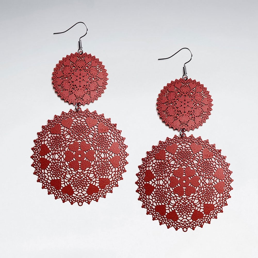 Blue Brass Lacework Double Disc Gradual Drop Earrings