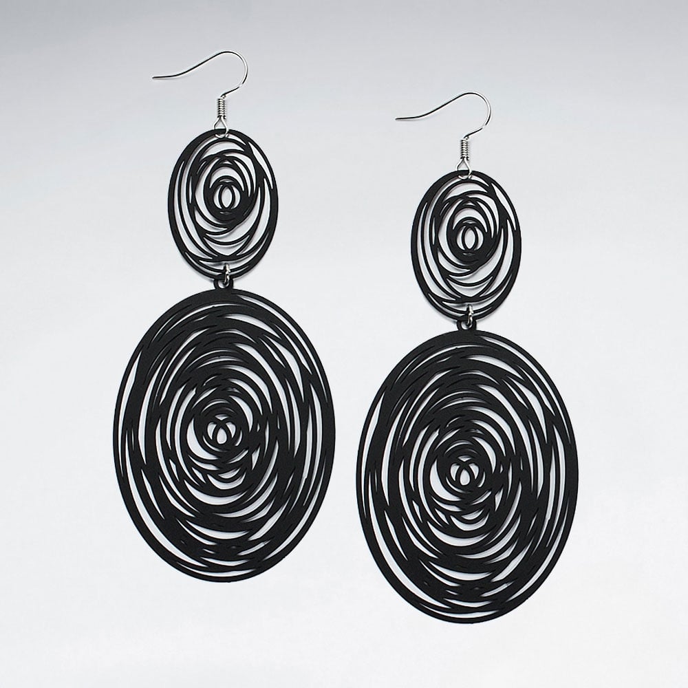 Brass Oval Spiral Abstract Gradual Drop Dangle Hook Earrings