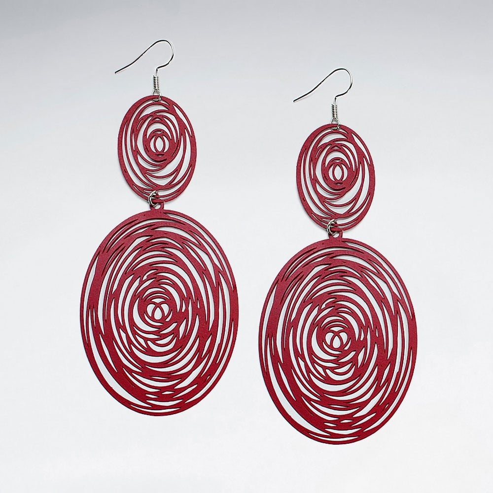 Brass Oval Spiral Abstract Gradual Drop Dangle Hook Earrings