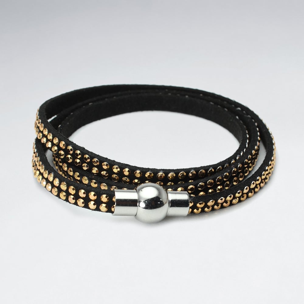 Leather Wrap Bracelet with Gold Adornments