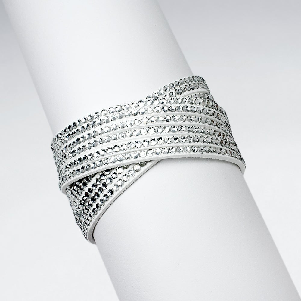 Crisscross White Leather Wide Bangle Bracelet