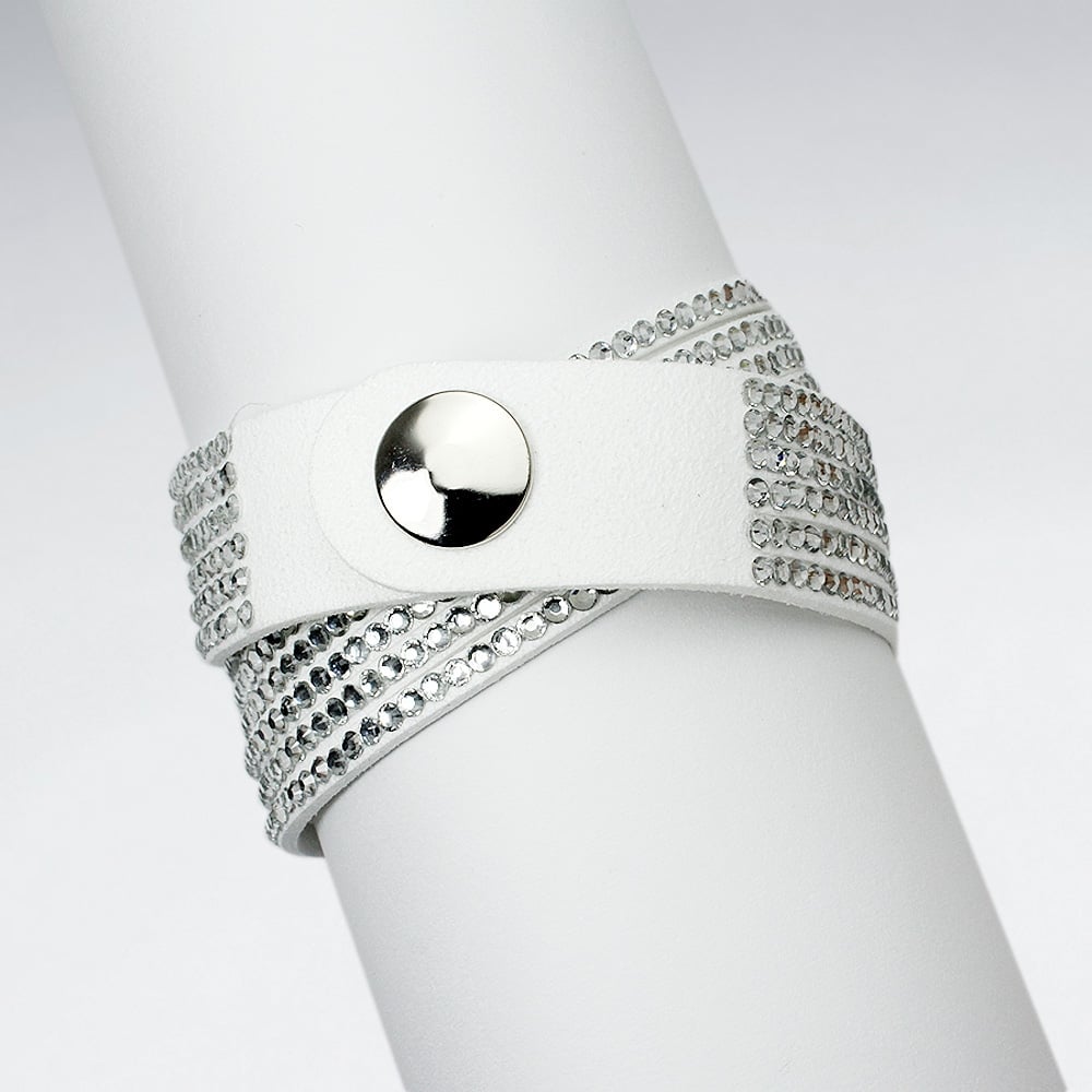 Crisscross White Leather Wide Bangle Bracelet