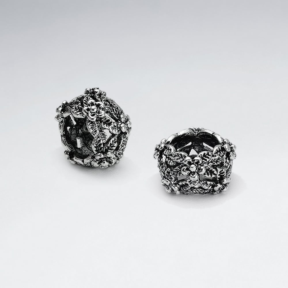 Brass Oxidized Textured Flower Garden Bead Pack Of 5 Pieces