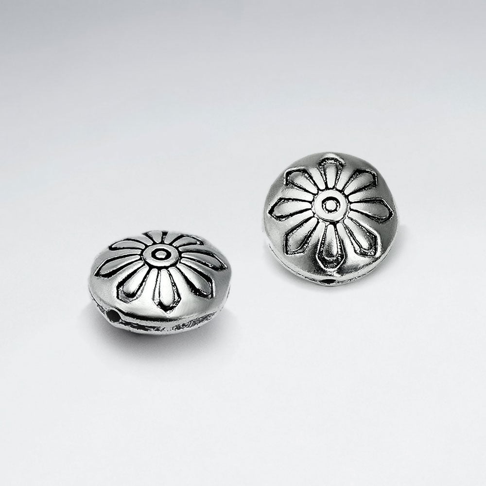 Brass Oxidized Flat Flower Grooved Bead Pack Of 5 Pieces