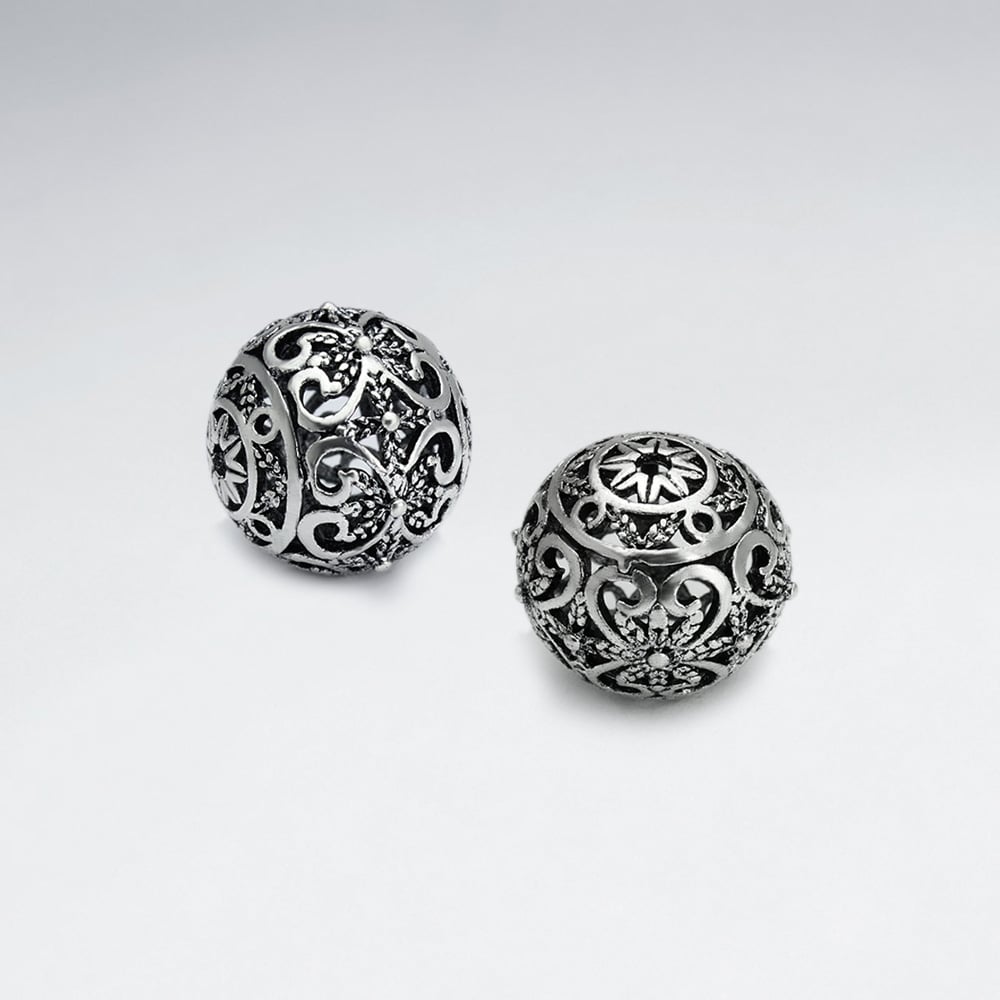 Brass Oxidized  Ornamental Heart Ball Bead Pack Of 5 Pieces