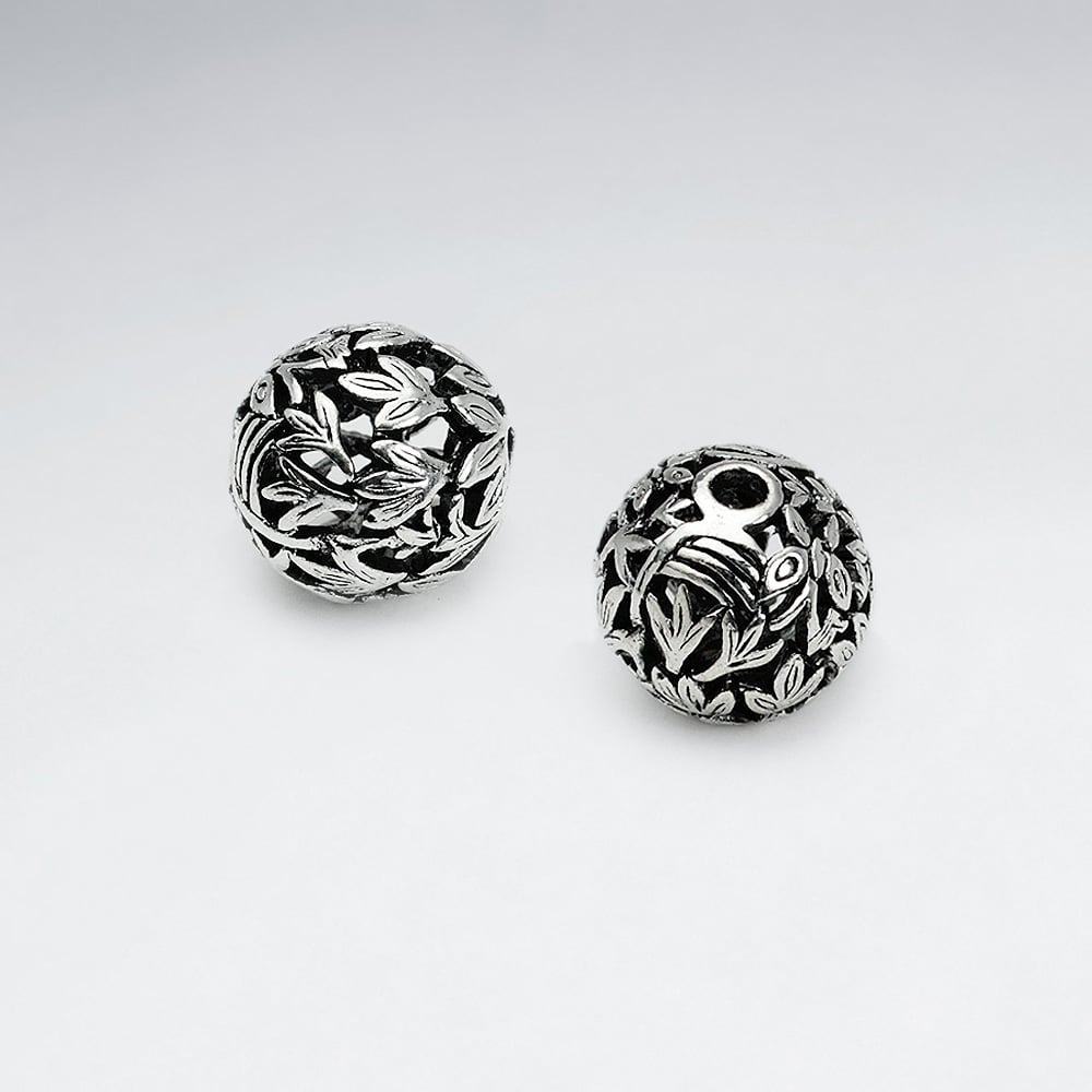 Brass Oxidized Ornate Leaf Ball Bead Pack Of 5 Pieces