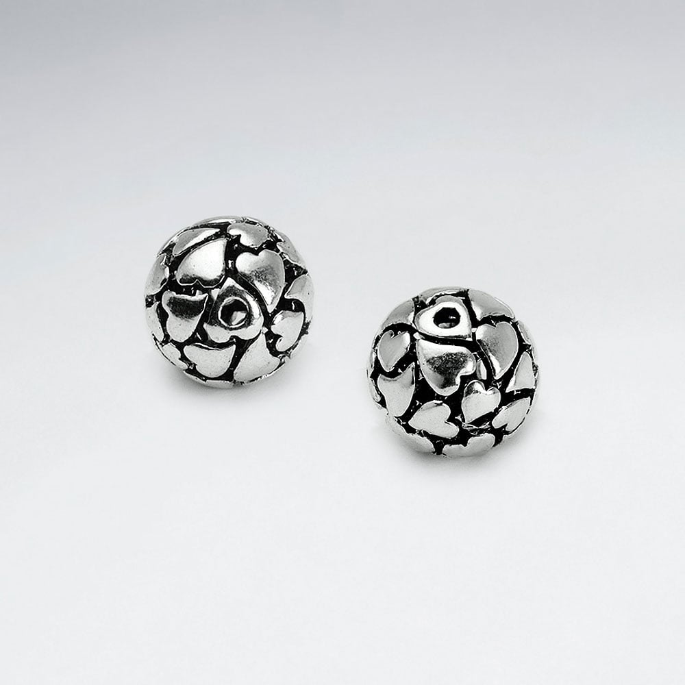 Brass Oxidized Hearts Textured Ball Bead Pack Of 5 Pieces