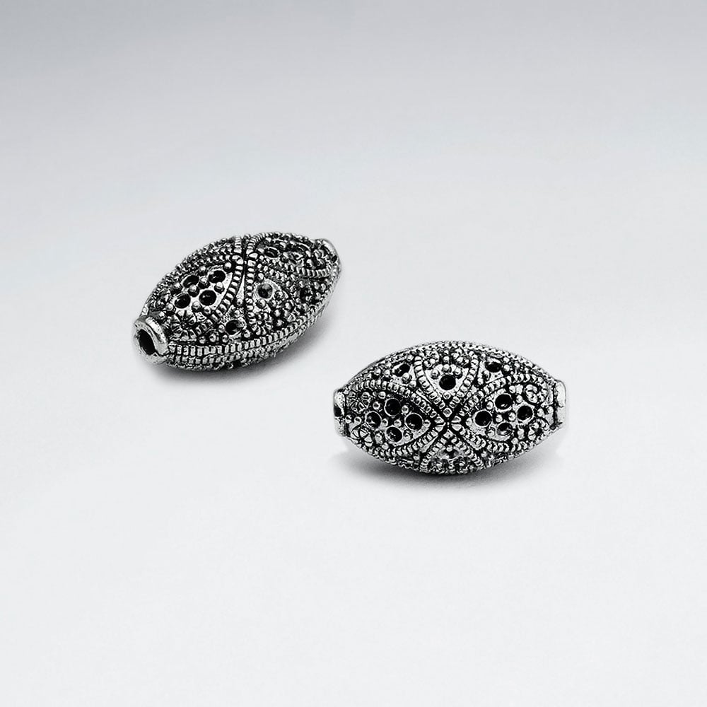 Brass Oxidized Oval Decorated Beauty Bead Pack Of 5 Pieces