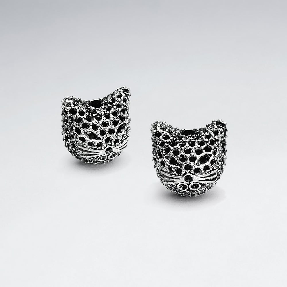 Brass Oxidized Perforated Cat Bead Pack Of 5 Pieces