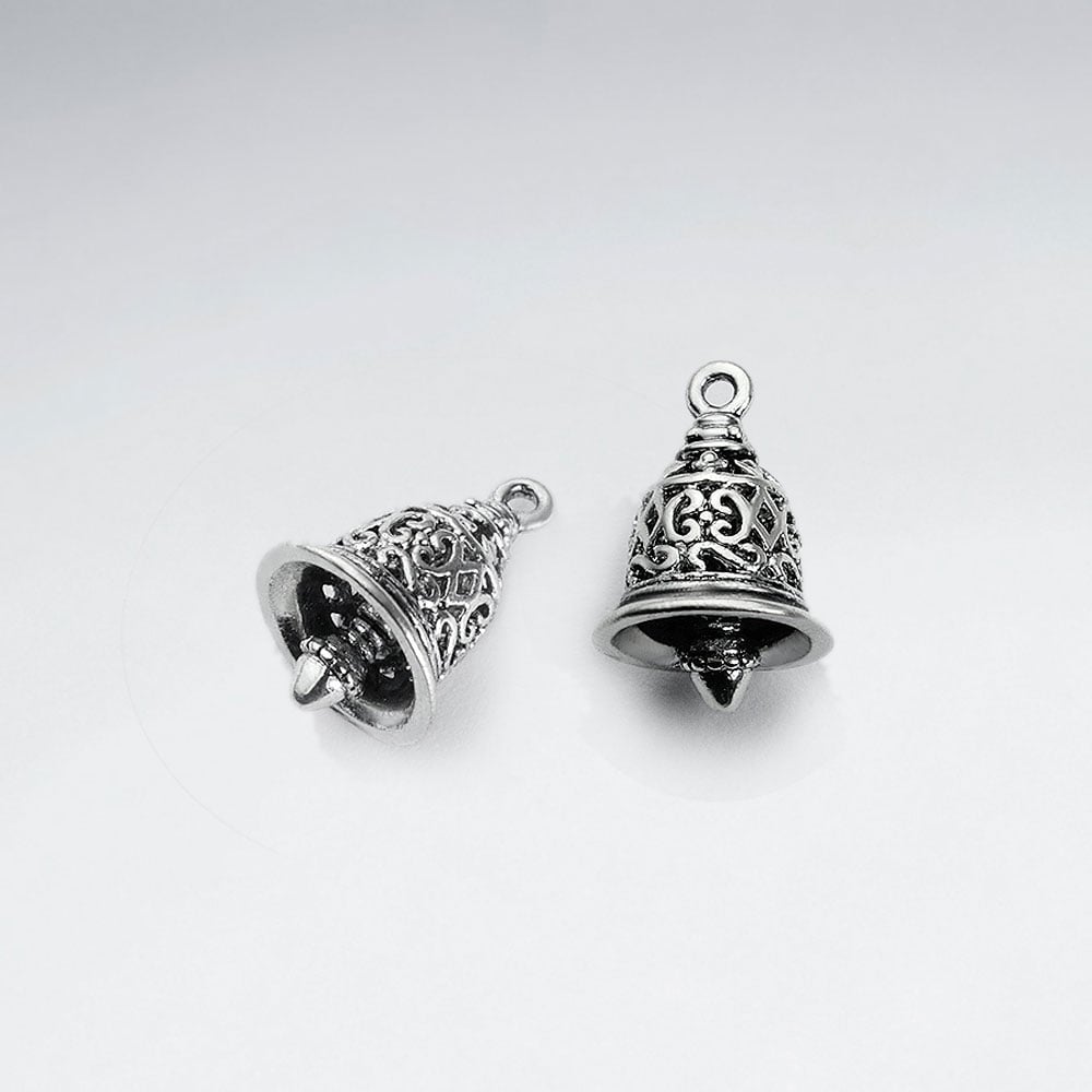 Brass Oxidized Ornate Bell Pendant Pack Of 5 Pieces