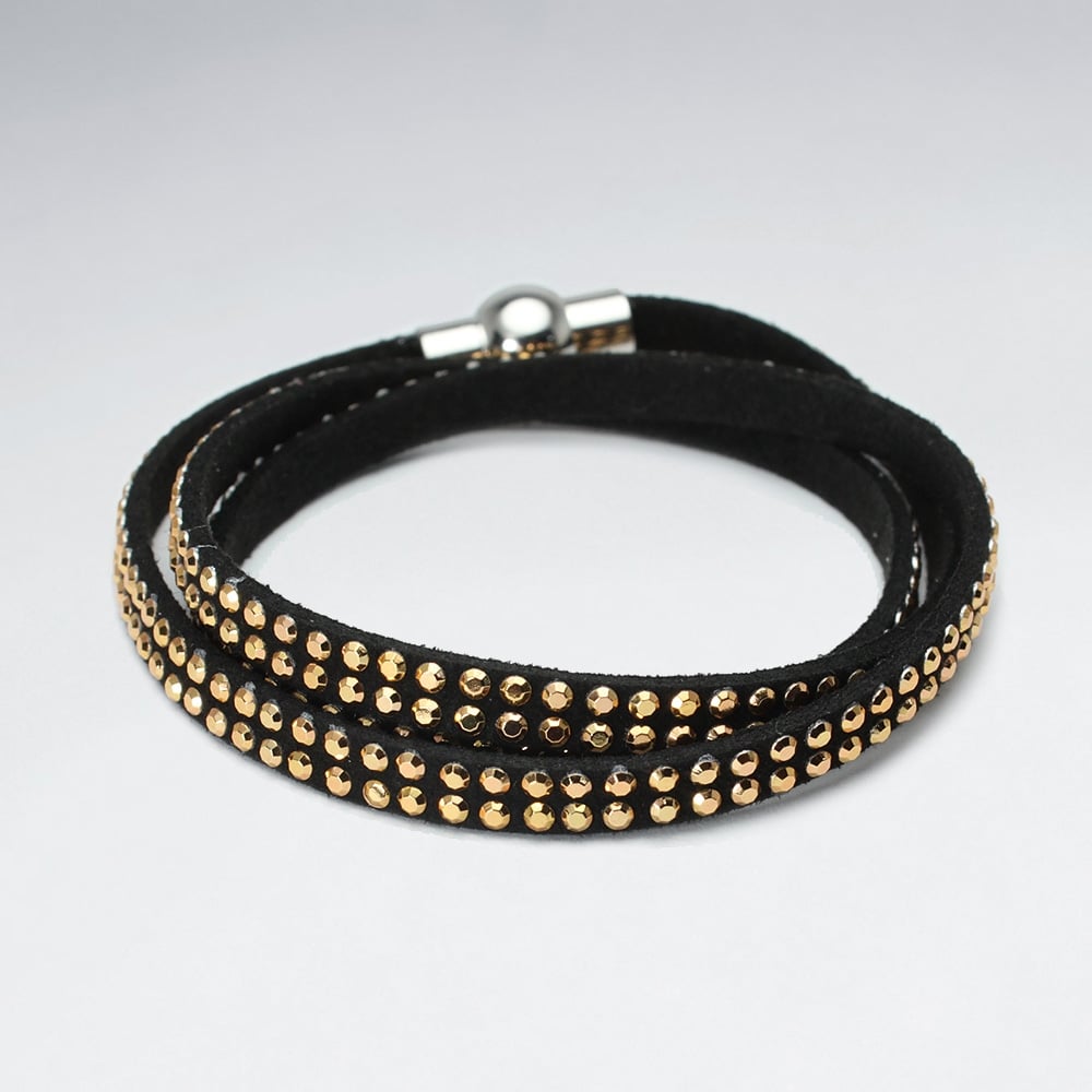 Leather Wrap Bracelet with Gold Adornments