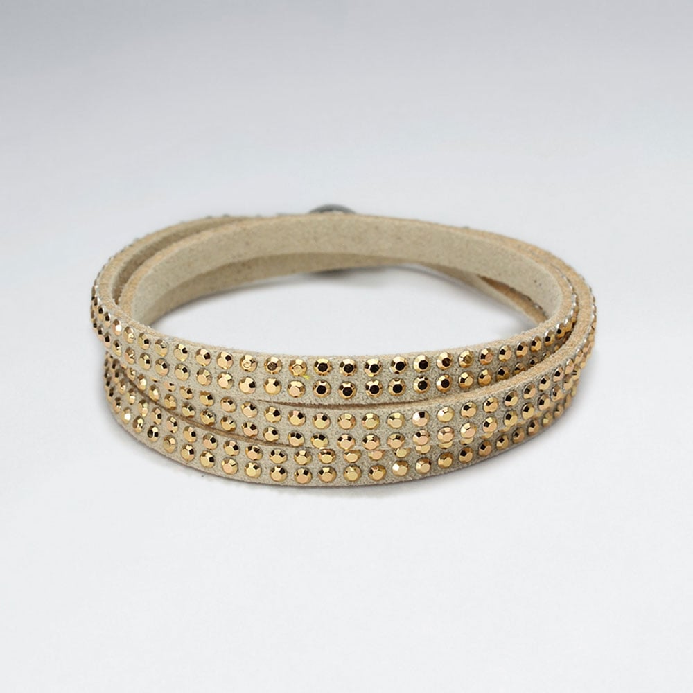 Leather Wrap Bracelet with Gold Adornments