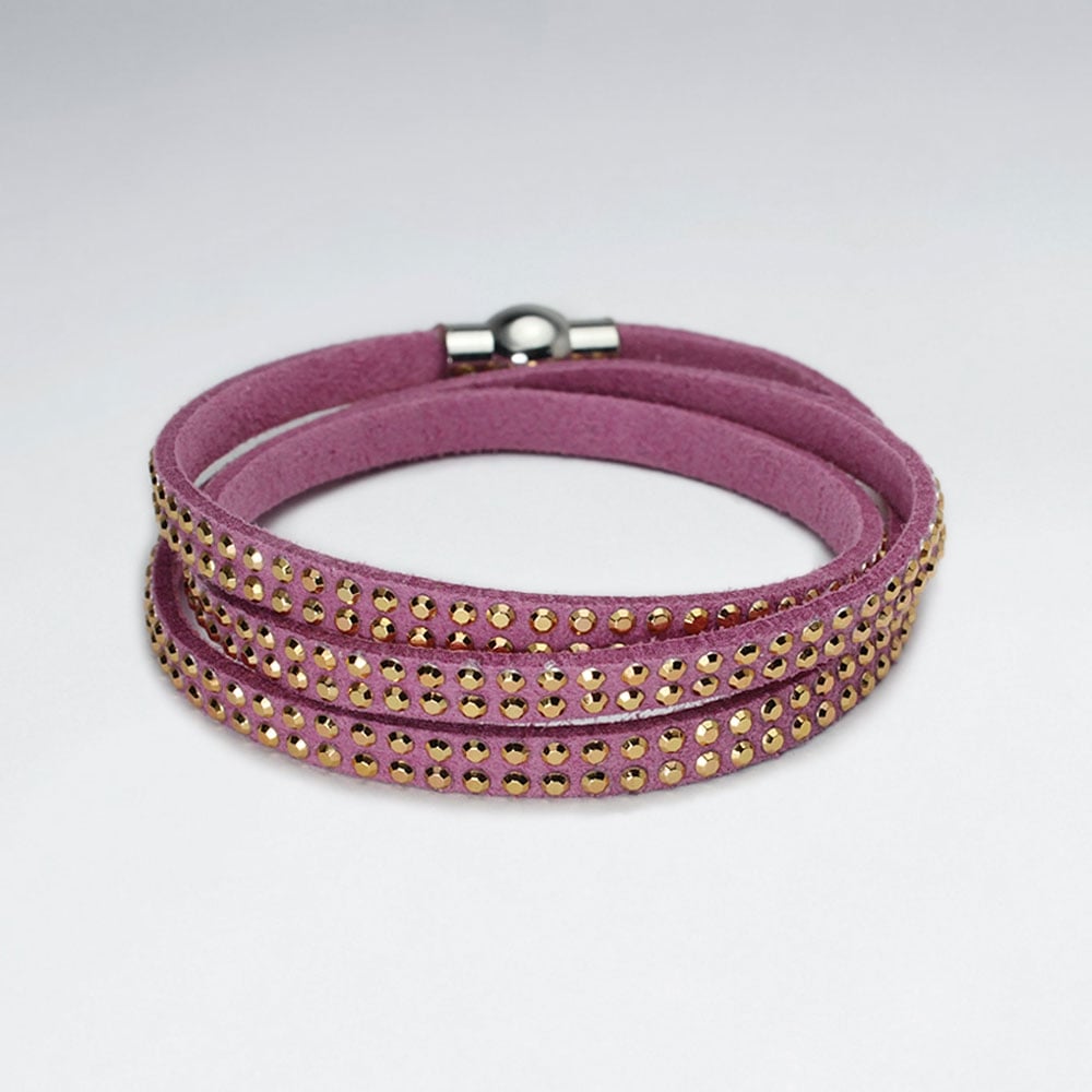 Leather Wrap Bracelet with Gold Adornments