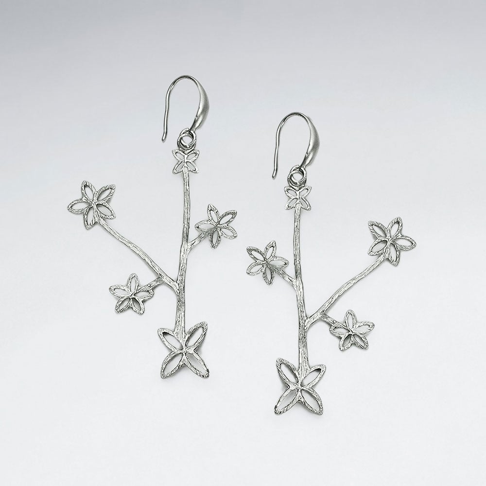 Brass Flowering Branches Hook Earrings
