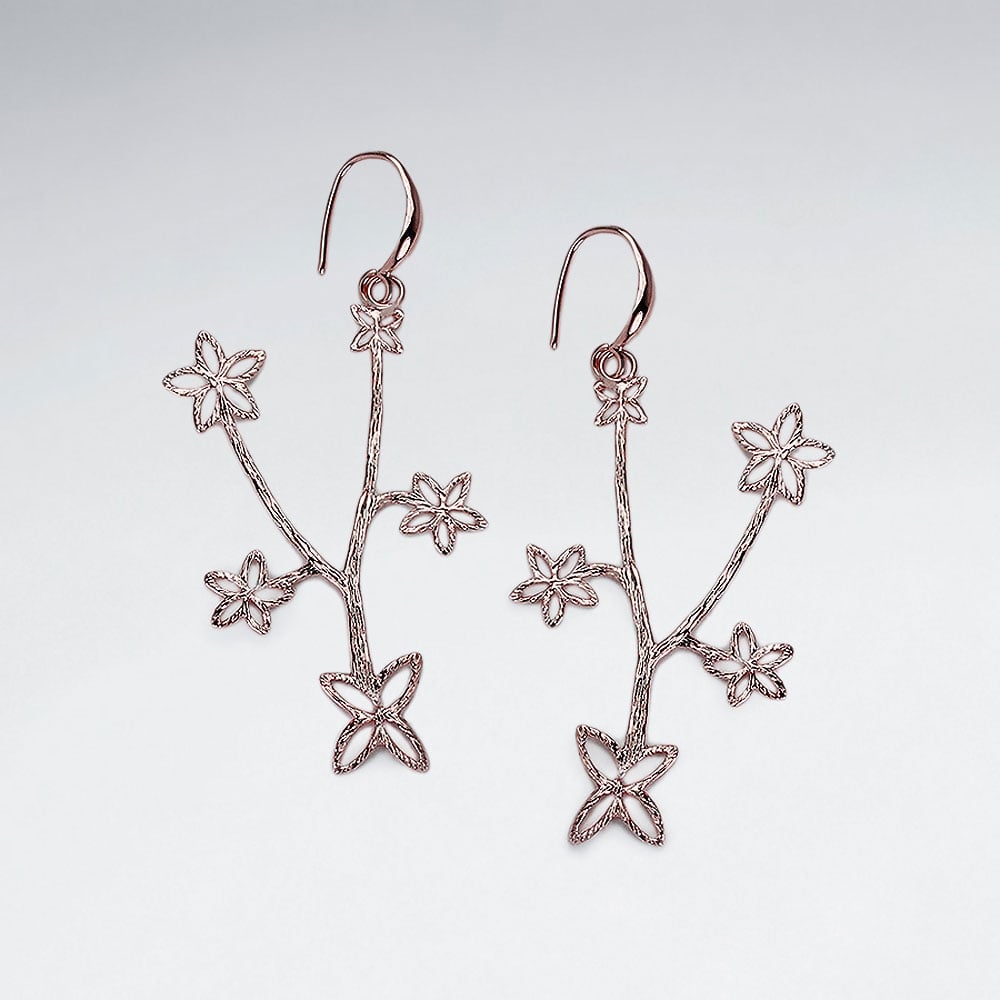 Brass Flowering Branches Hook Earrings