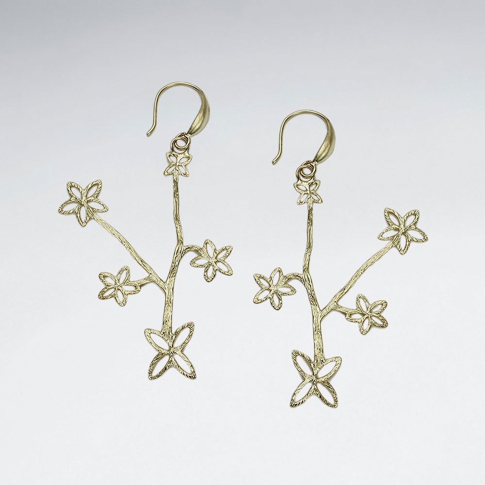 Brass Flowering Branches Hook Earrings