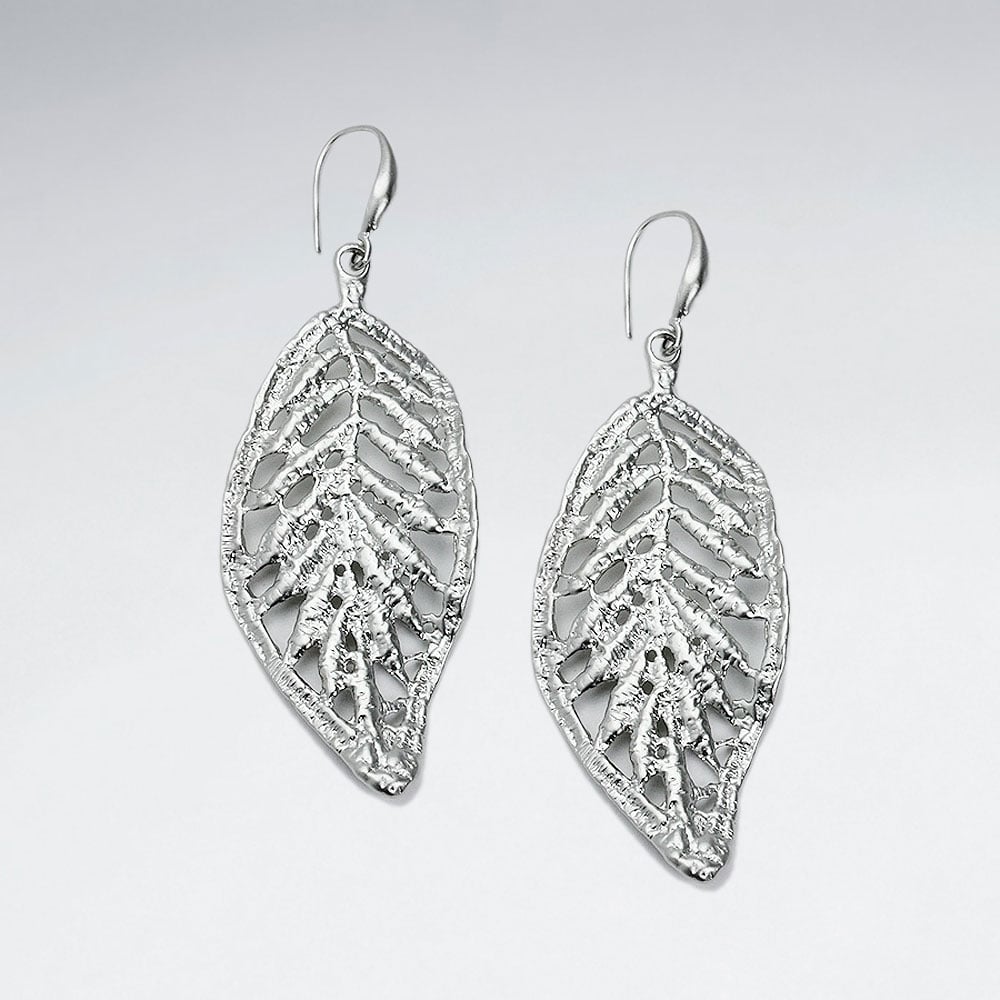 Brass Lined & Textured Leaf Earrings