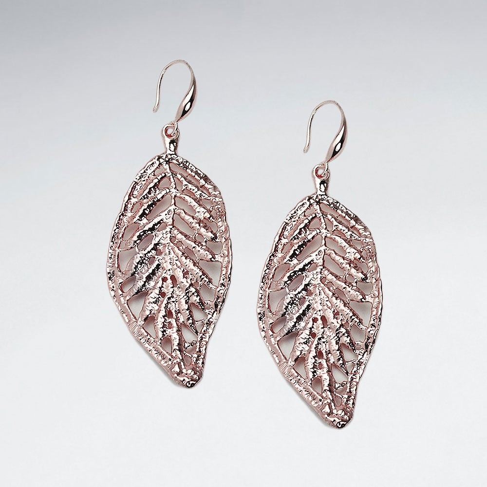 Brass Lined & Textured Leaf Earrings