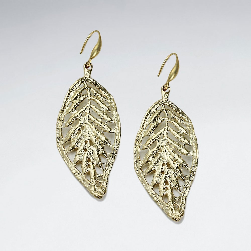 Brass Lined & Textured Leaf Earrings